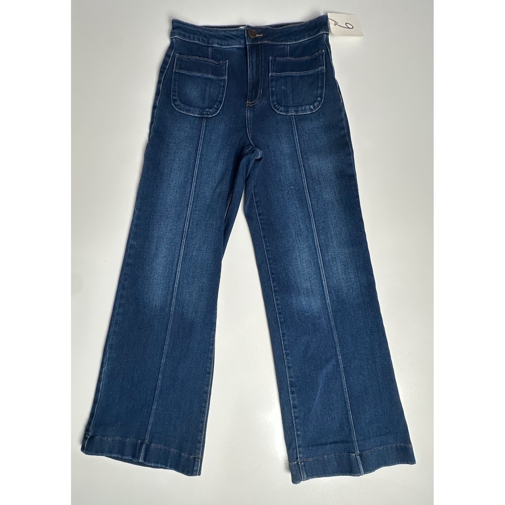 LC Lauren Conrad Wide Leg Jeans Dark Wash Blue High Rise Patch Pocket Size 6